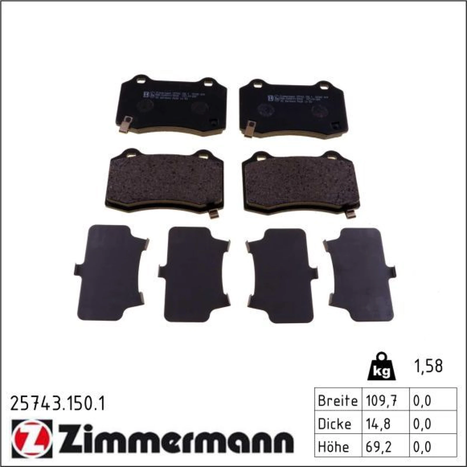ZIMMERMANN Bremsbelagsatz, Scheibenbremse 25743.150.1