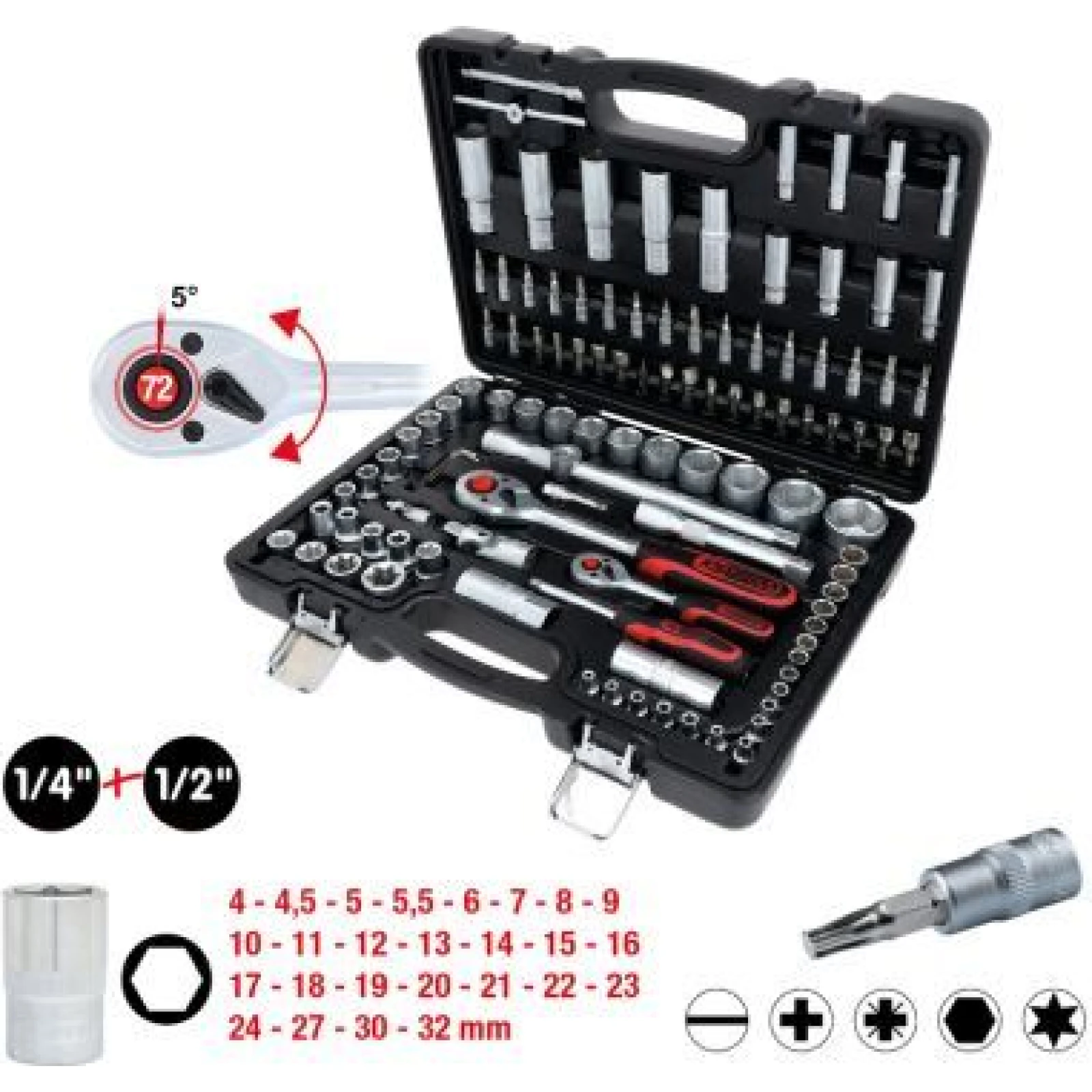KS TOOLS Satz Steckschlüssel 1/4 + 1/2 , 108-teilig 911.0708