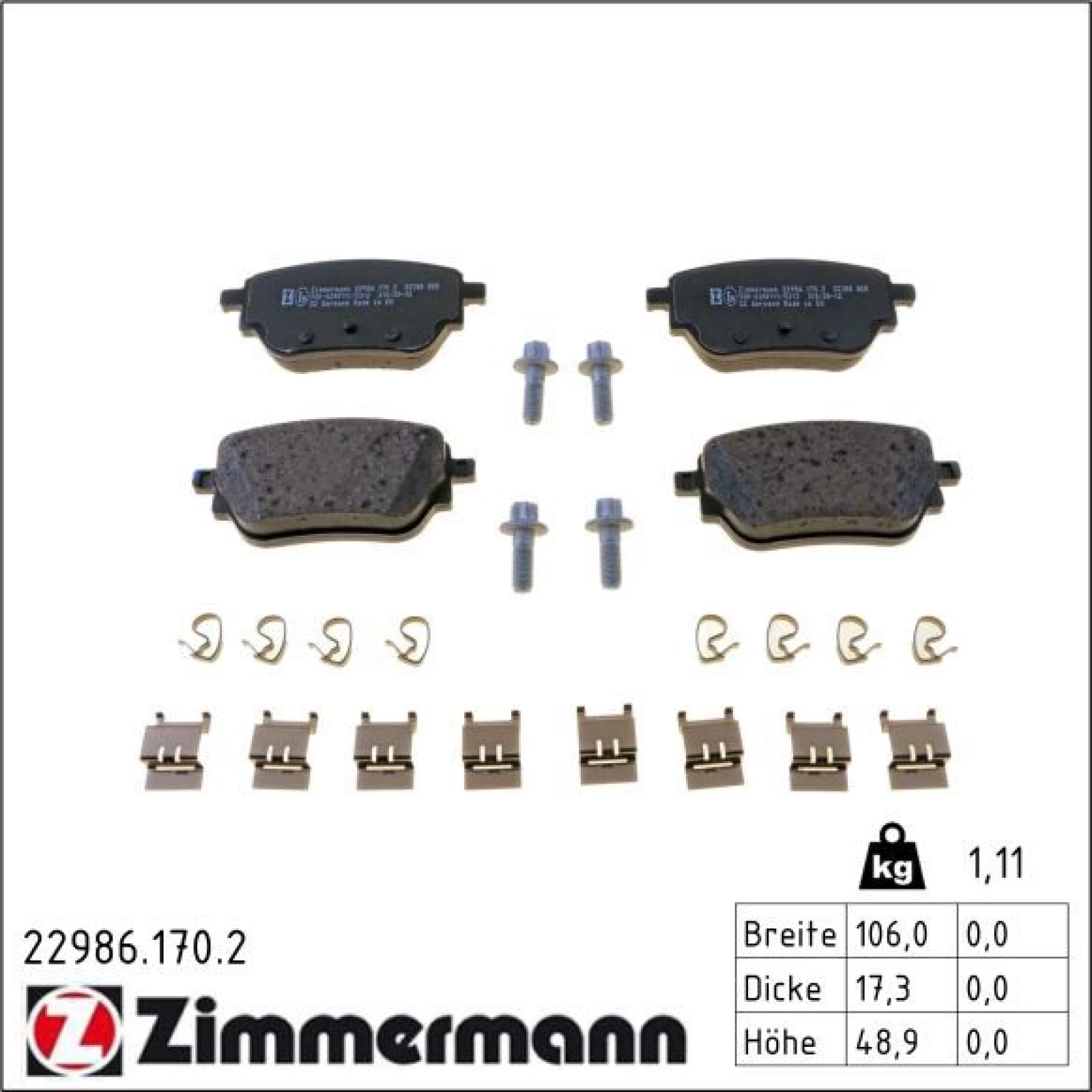 ZIMMERMANN Bremsbeläge 22986.170.2