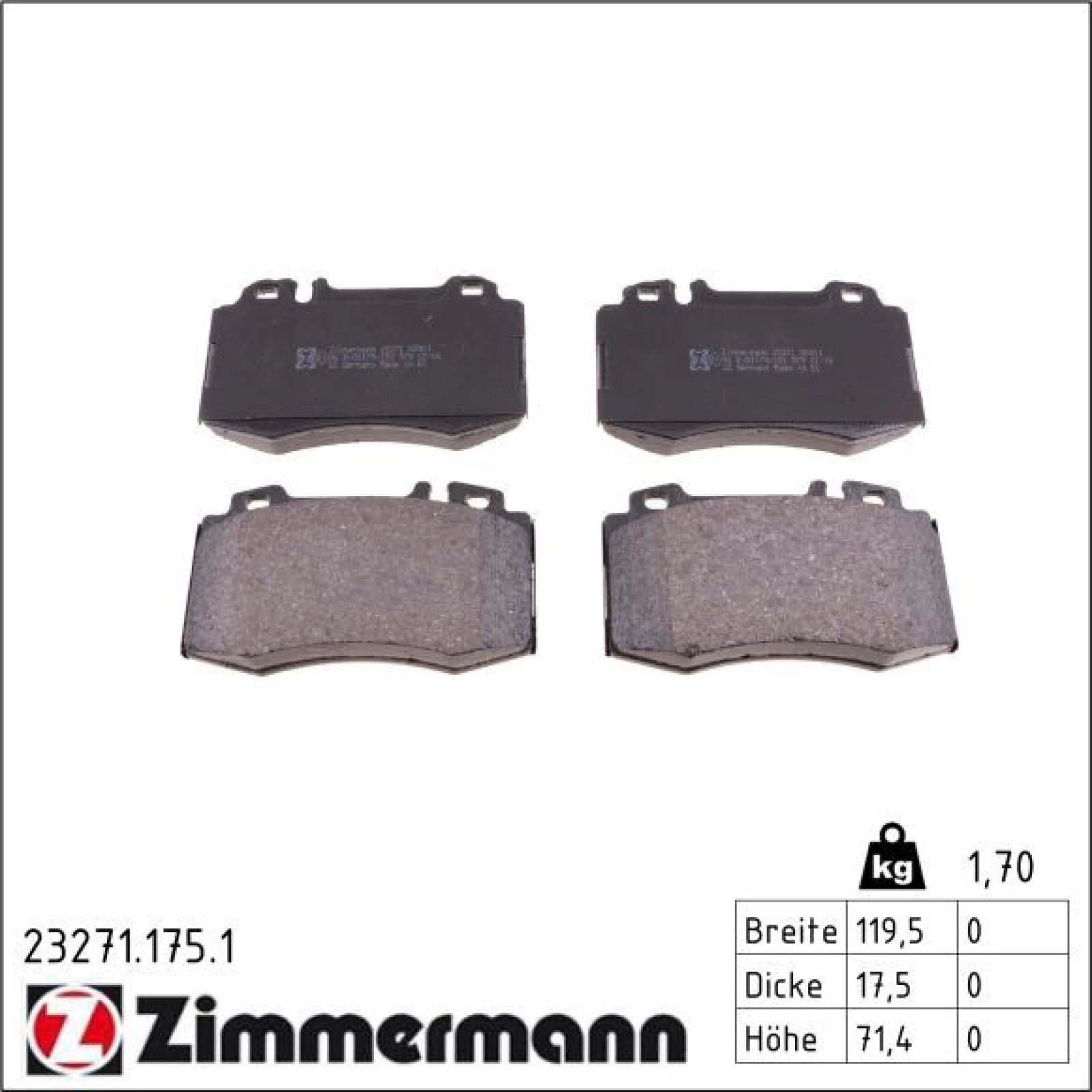 ZIMMERMANN Bremsbeläge 23271.175.1