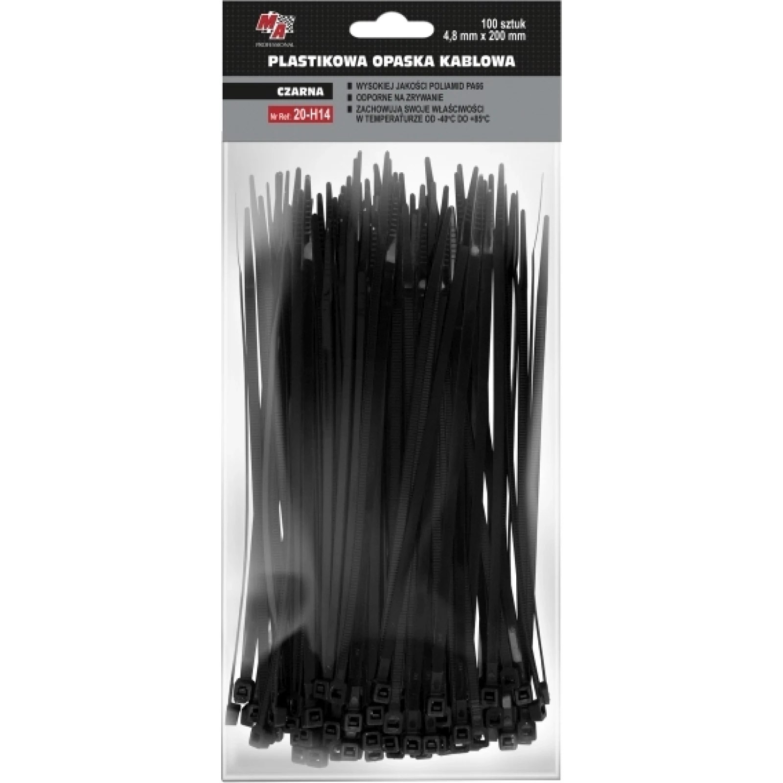 MOJE AUTO AMT20-H14 Kabelbinder 4,8 x 200 (1 Pack 100 Stück) Schwarz