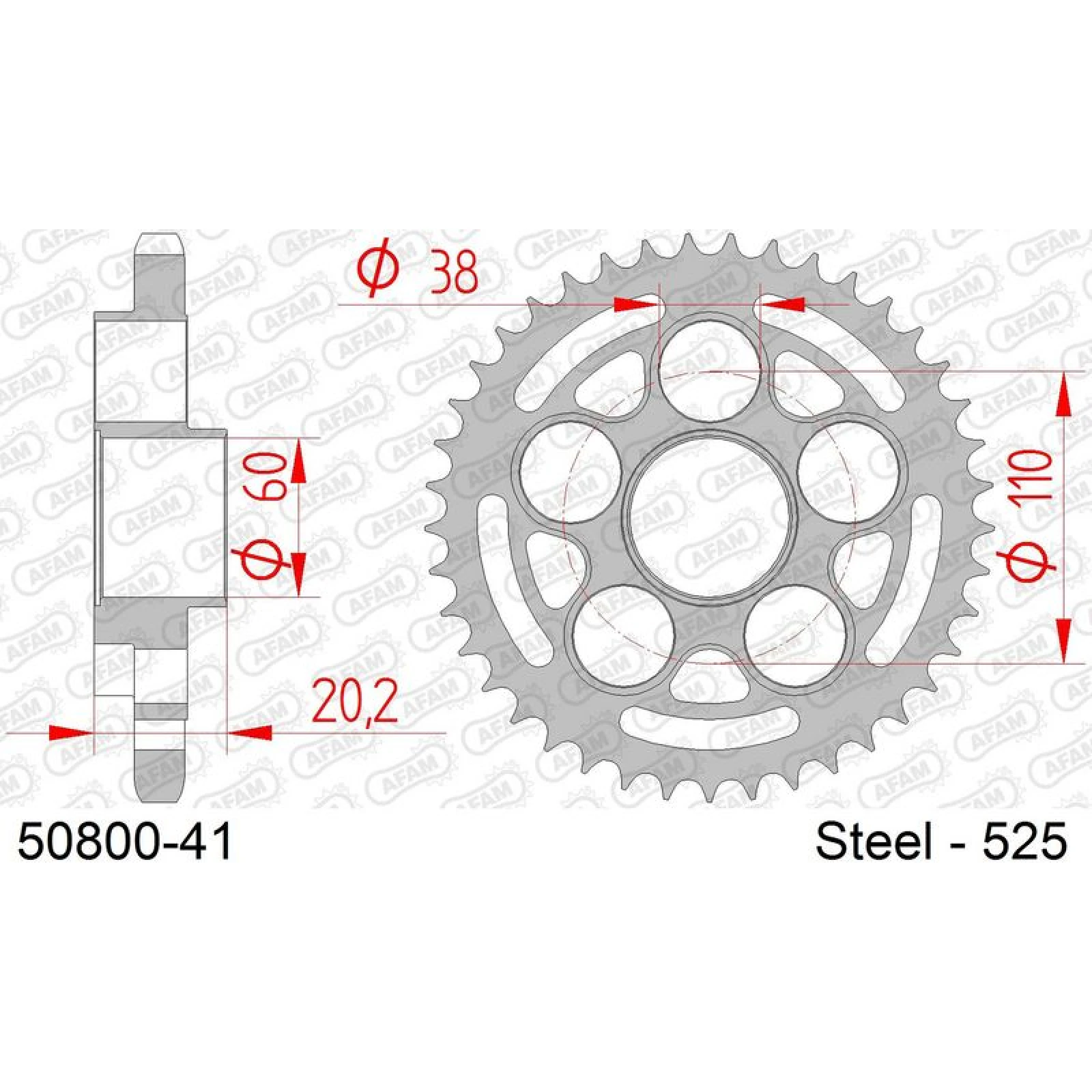 AFAM Kettenrad STAHL 41 Zähne 50800-41