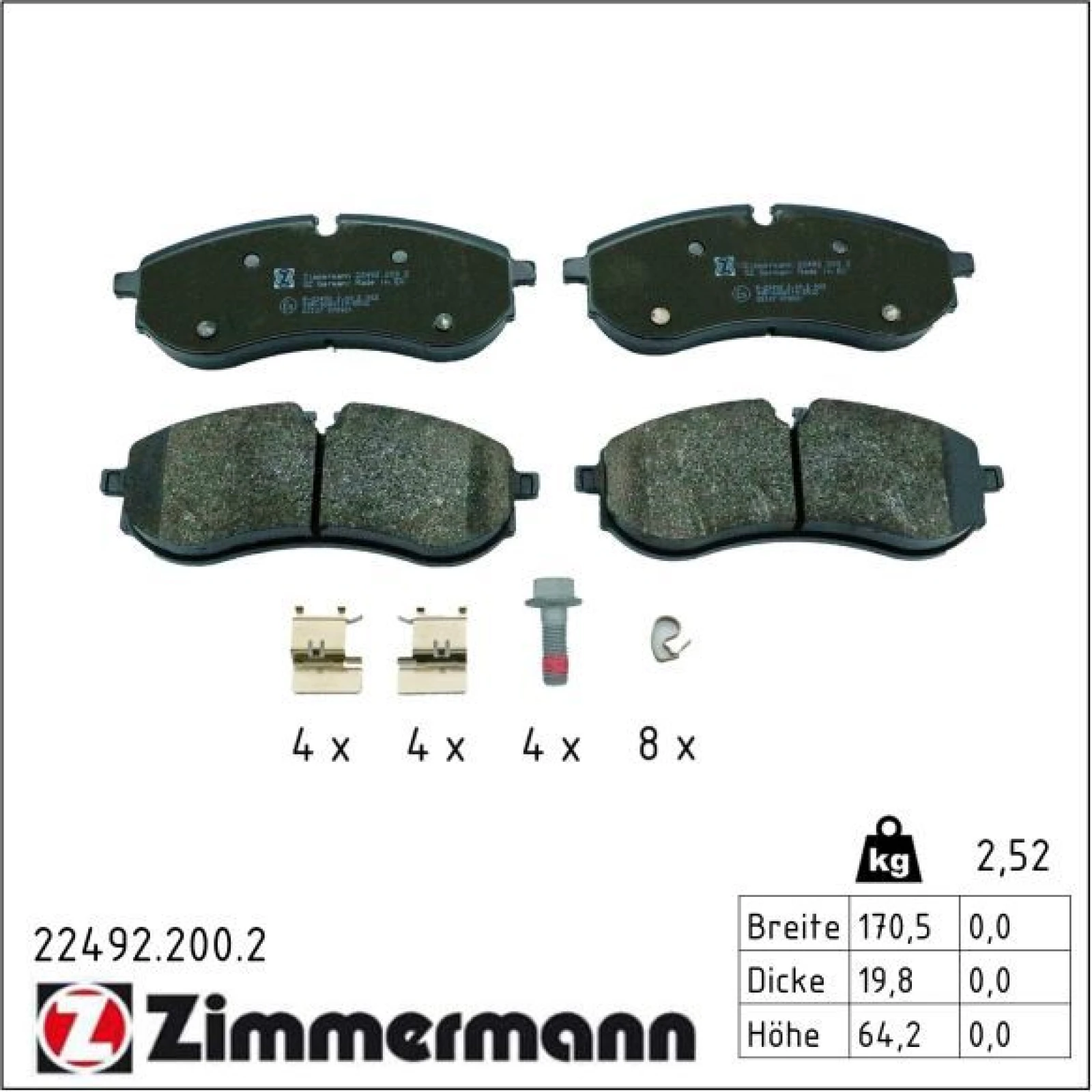 ZIMMERMANN Bremsbelagsatz, Scheibenbremse 22492.200.2