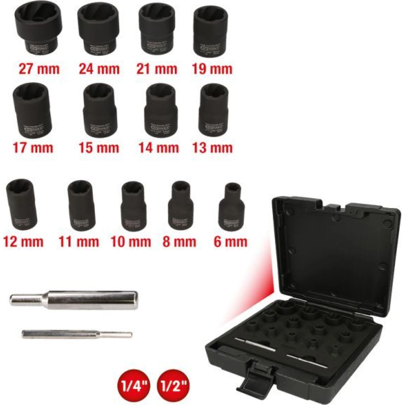 KS TOOLS 1/4 +1/2 Spiralprofil-Steckschlüsselsatz, 15-teilig 913.1460