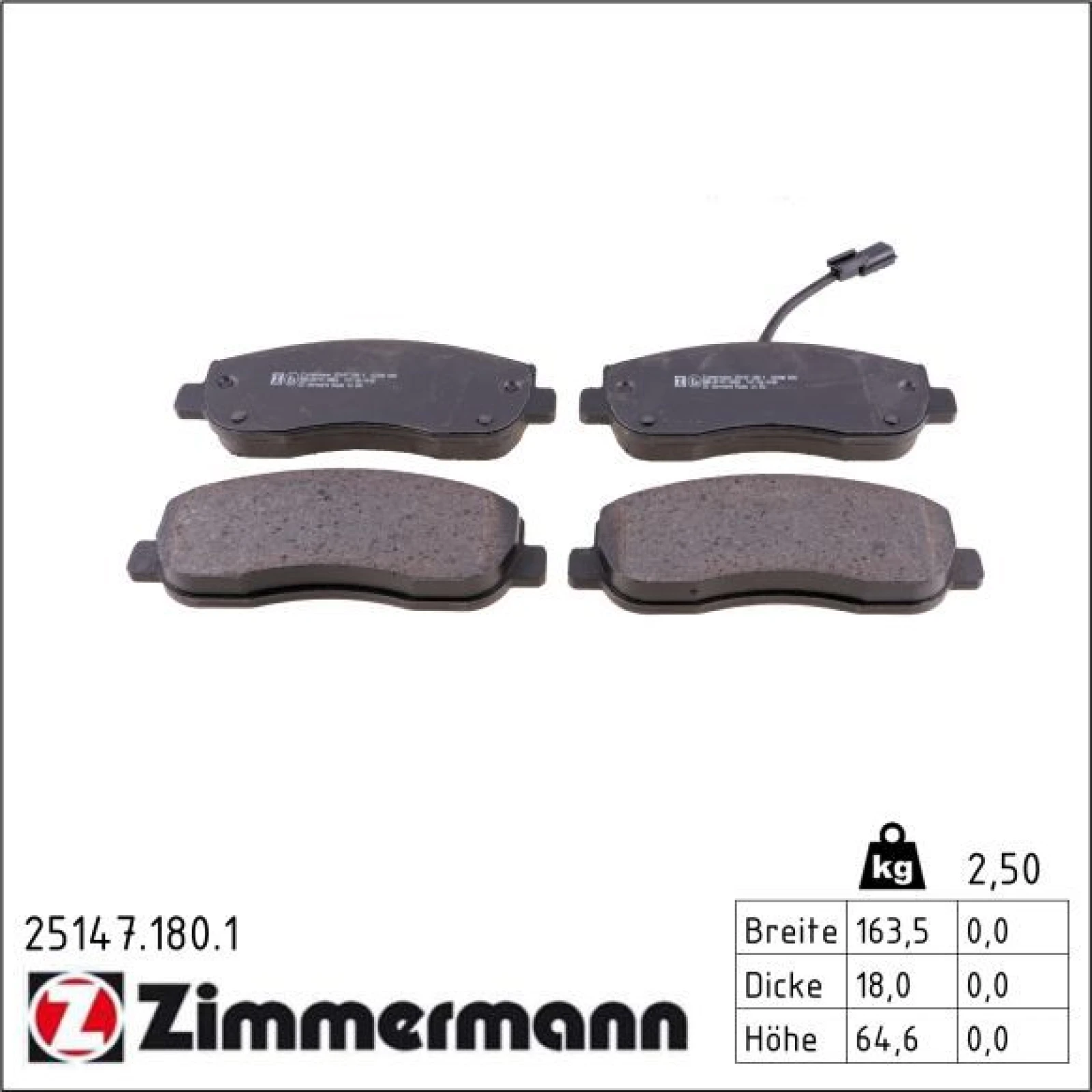 ZIMMERMANN Bremsbelagsatz, Scheibenbremse 25147.180.1