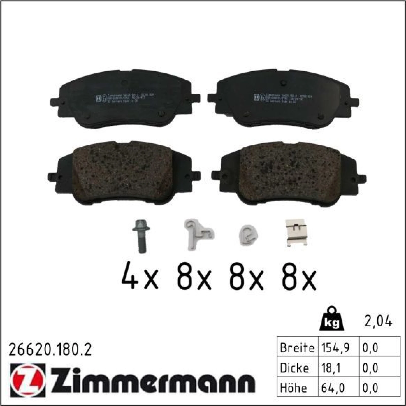 ZIMMERMANN Bremsbelagsatz, Scheibenbremse 26620.180.2