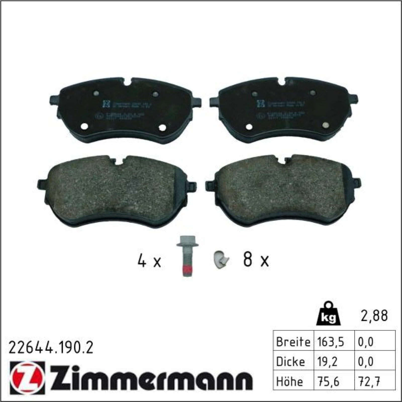 ZIMMERMANN Bremsbelagsatz, Scheibenbremse 22644.190.2