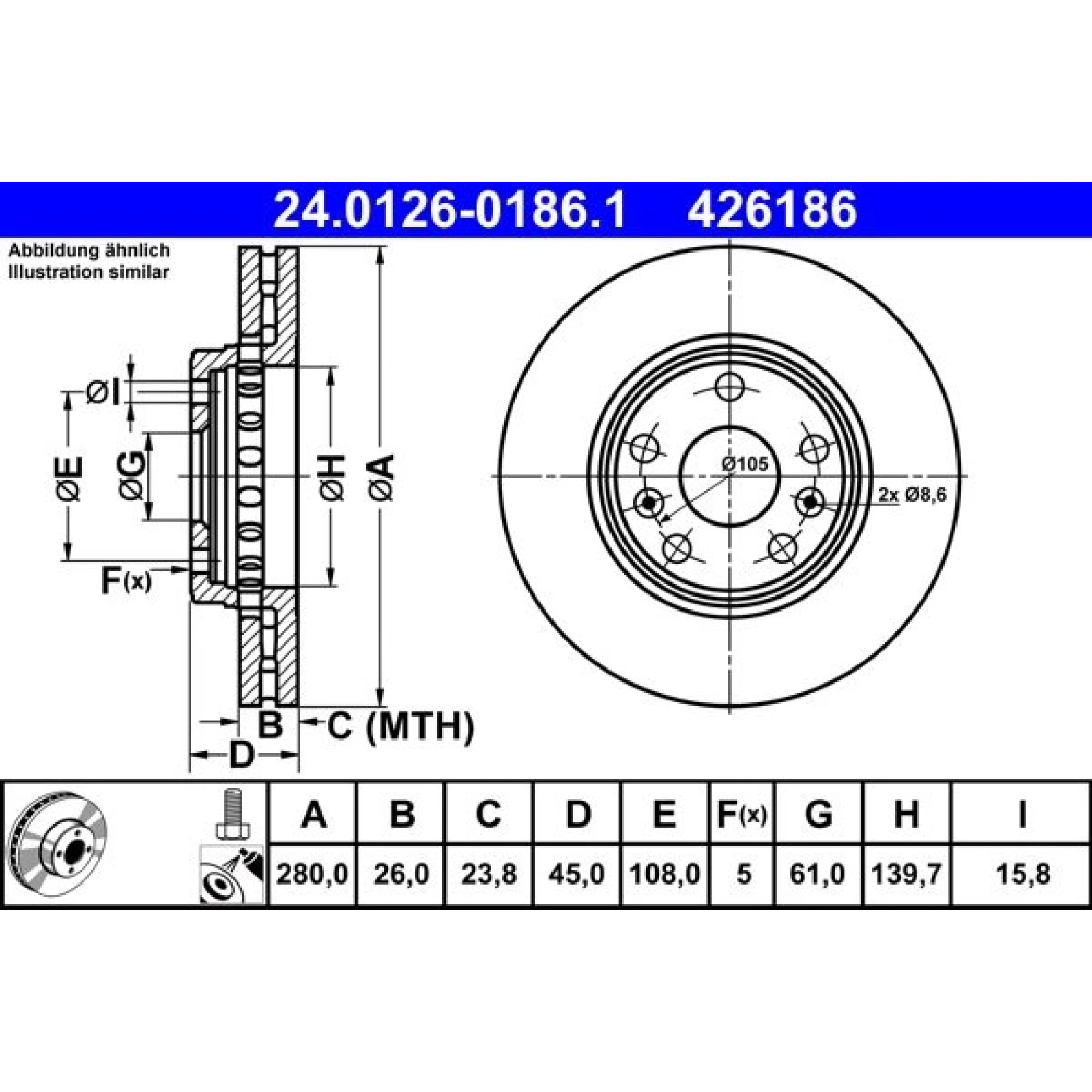 Bremsscheibe Renault P. Kangoo 1.2-1.6 16V 08 24.0126-0186.1