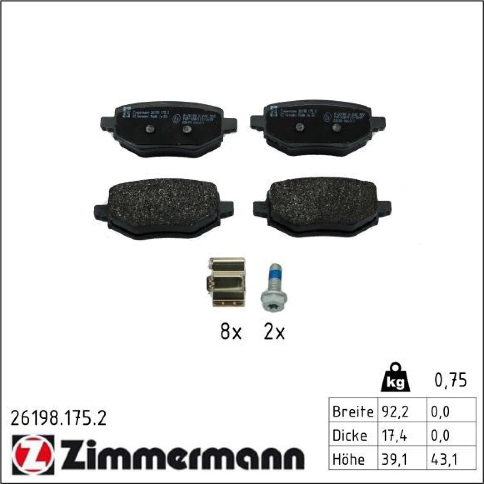 ZIMMERMANN Bremsbelagsatz, Scheibenbremse 26198.175.2