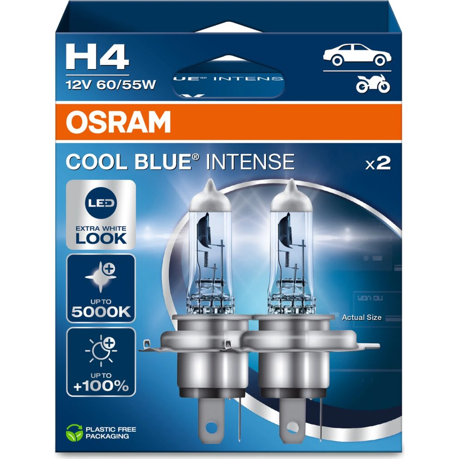 Osram H4 12V 60/55W P43t Cool Blue Intense NextGen. 5000K +100% Duo 2st 64193CBN-2HB