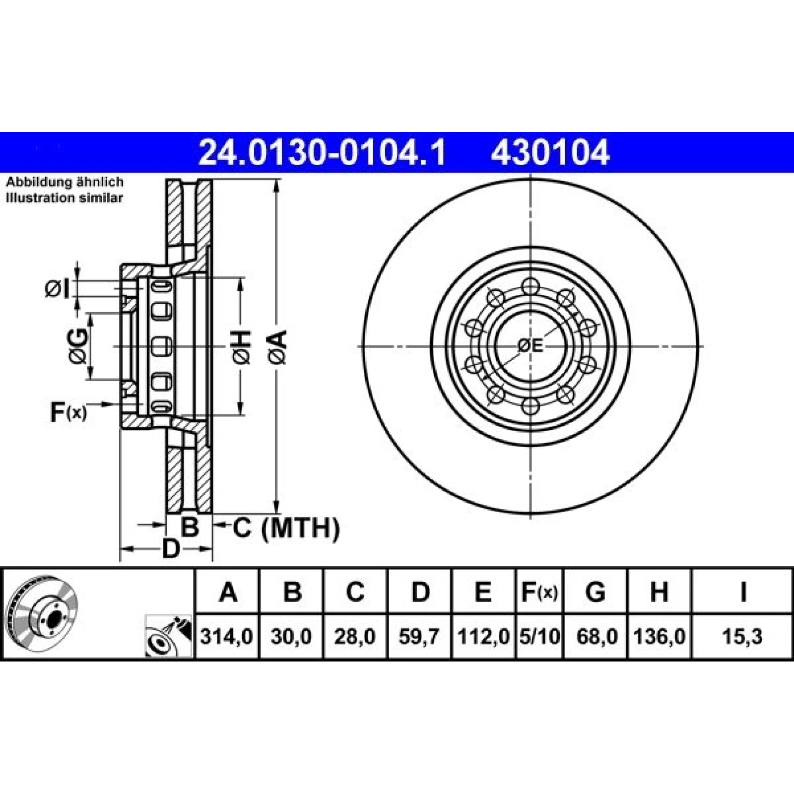 Bremsscheibe Audi S. A6/A8 2.8-4.2 94-02 24.0130-0104.1