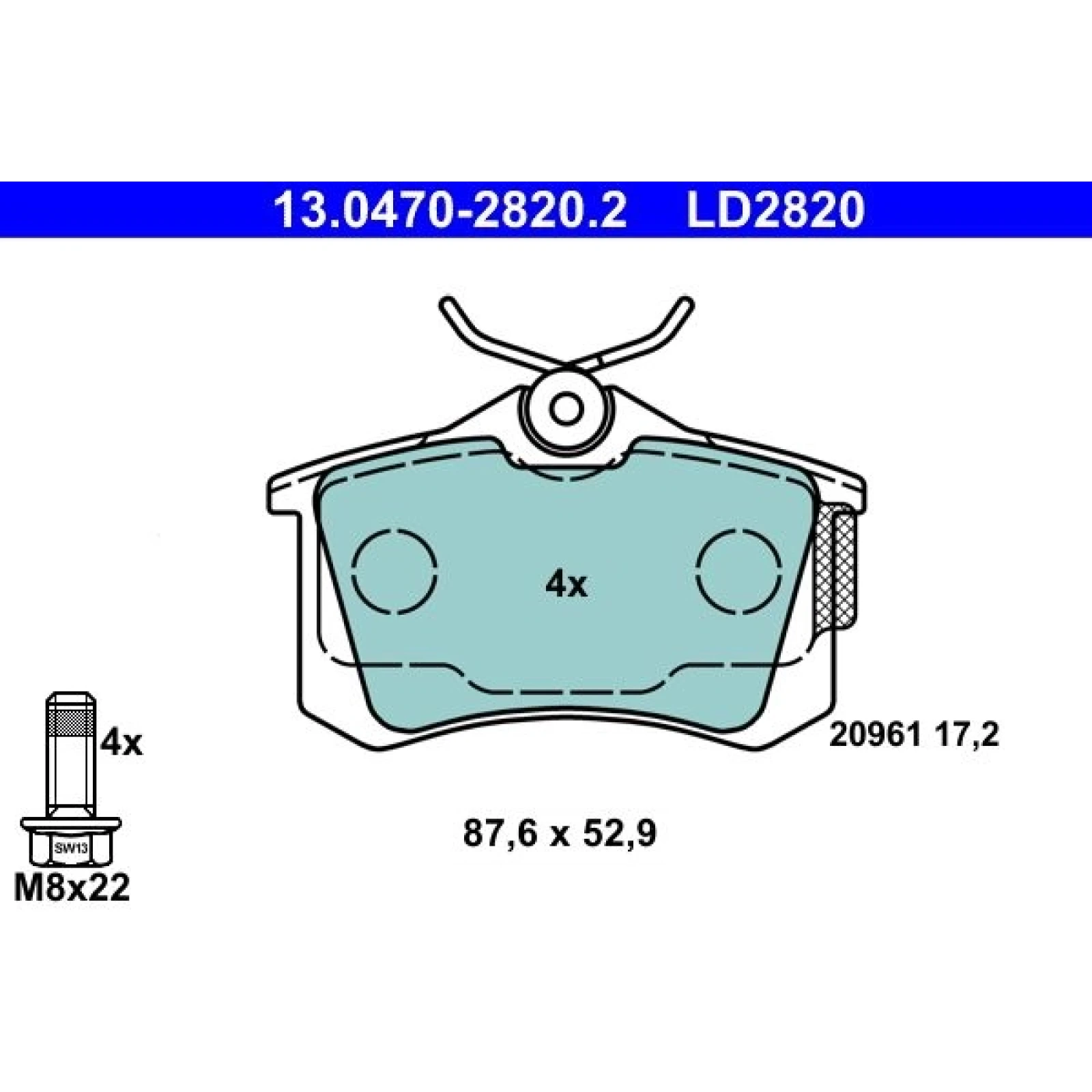 Bremsbelagsatz Vw T. Bora/Caddy/Eos/Golf/Passat/Polo 97- Keramik 13.0470-2820.2
