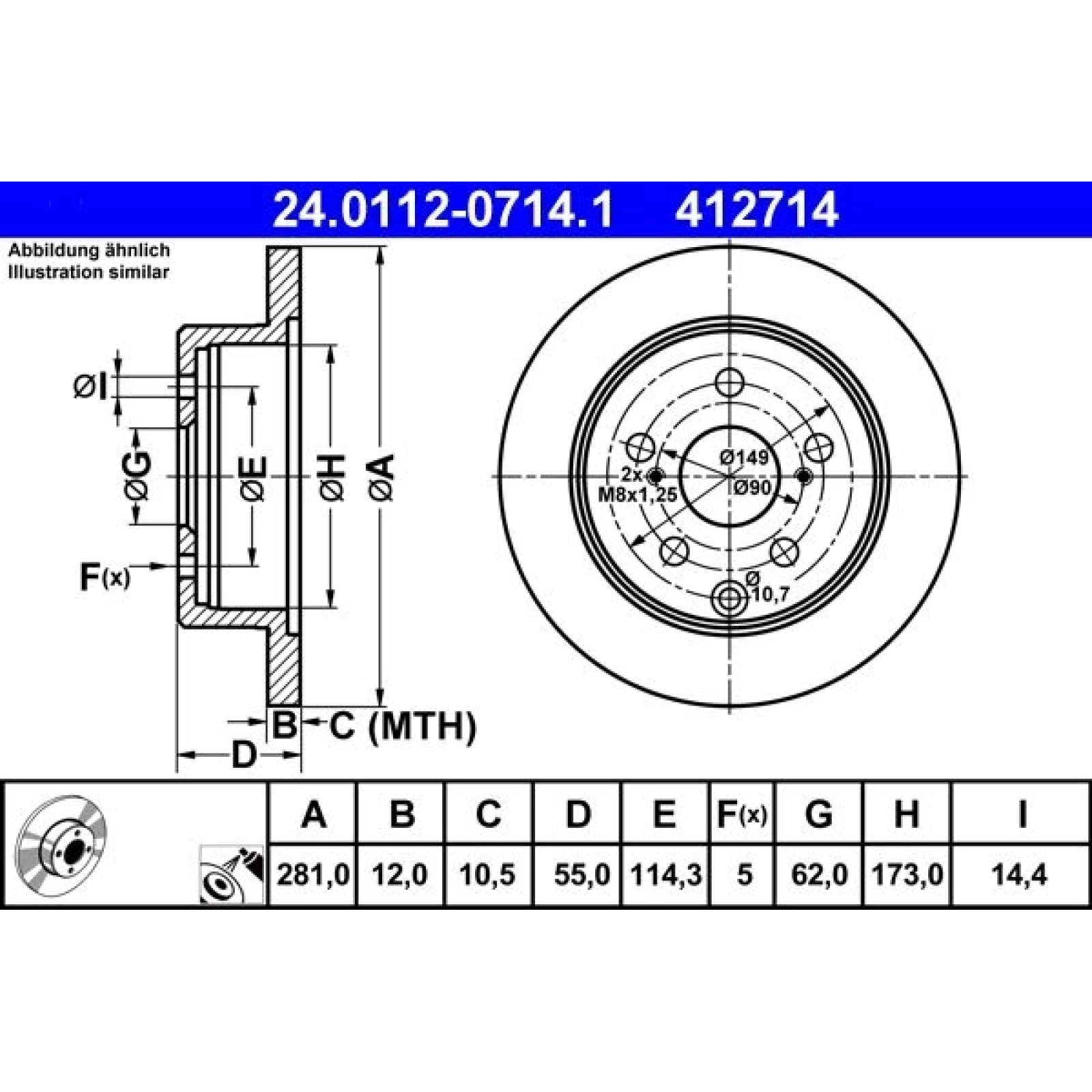 Bremsscheibe Toyota T. Rav-4 2.0-3.5 05 24.0112-0714.1