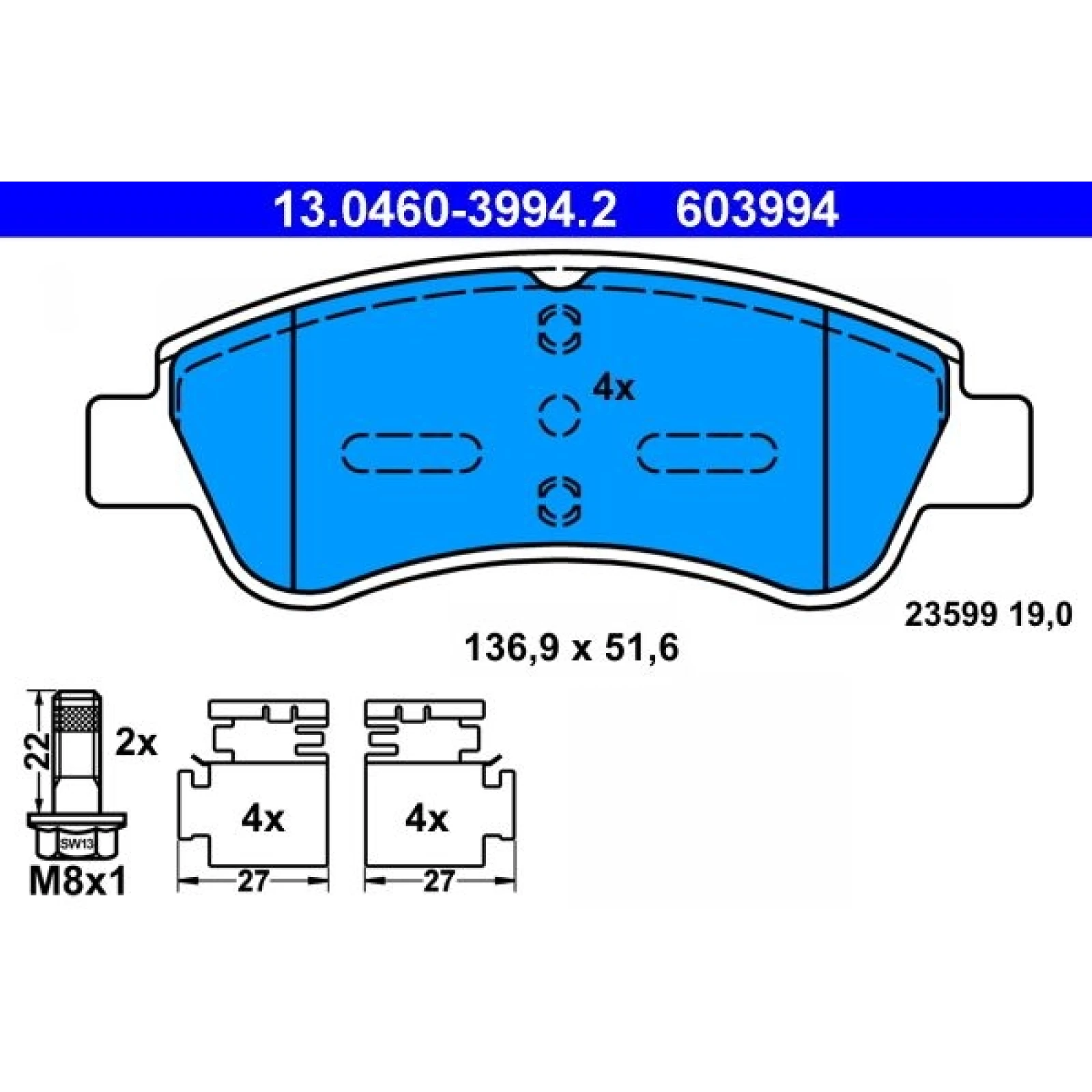 Bremsbelagsatz Citroen P. Berlingo/C2/C3/C4/Ds3/Xsara 1,0-2,0 96 13.0460-3994.2