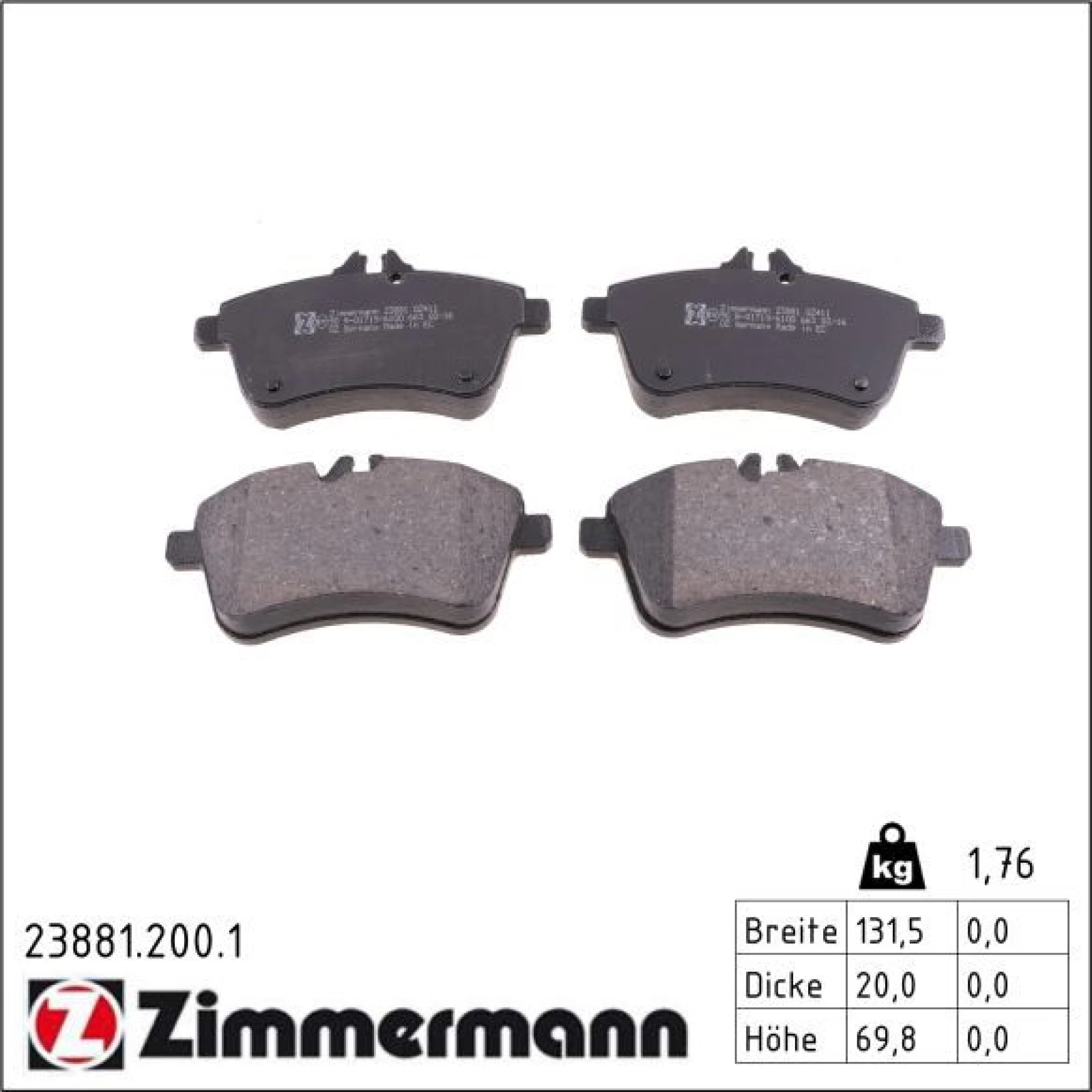 ZIMMERMANN Bremsbeläge 23881.200.1