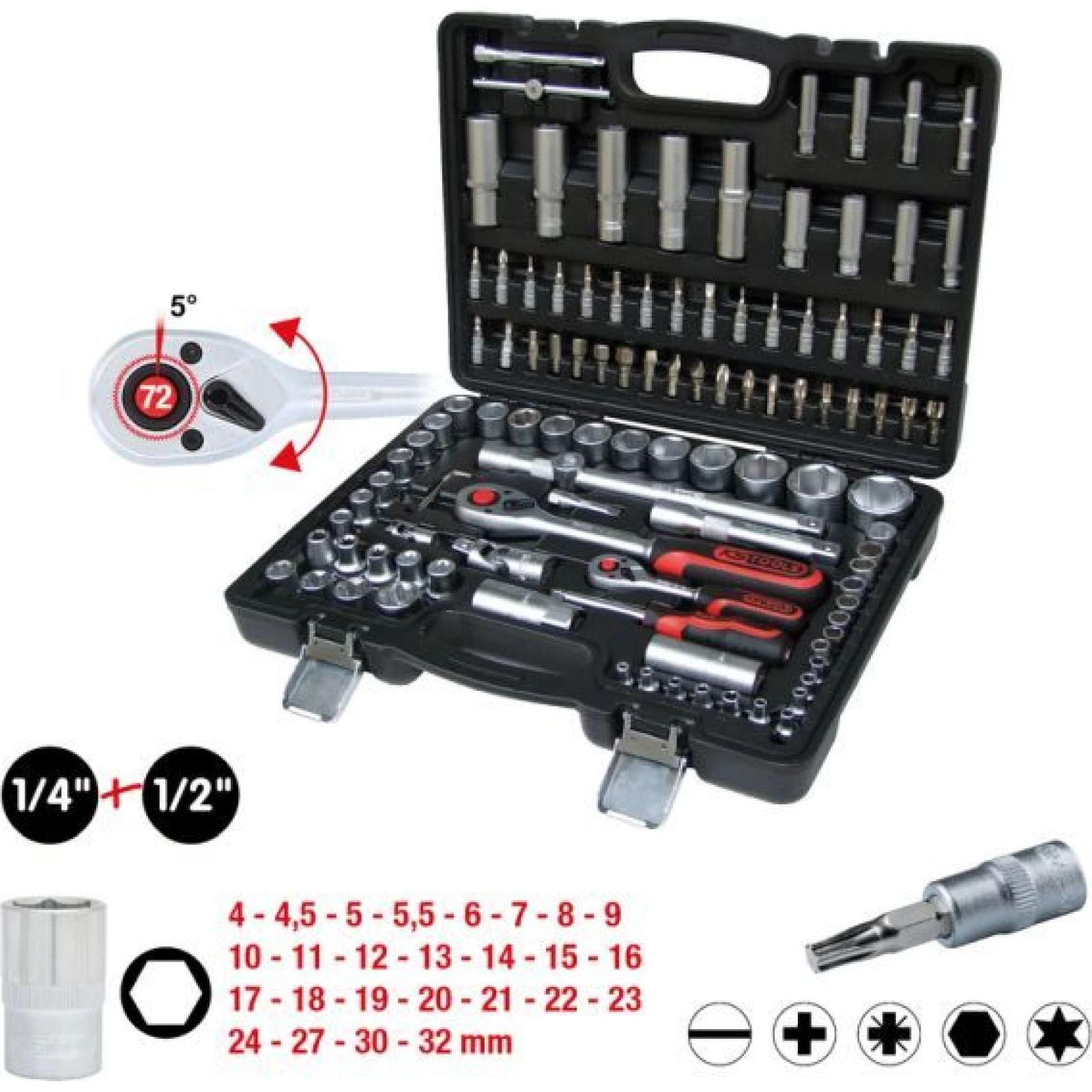 KS TOOLS Satz Steckschlüssel 1/4 + 1/2 , 108-teilig 911.0708