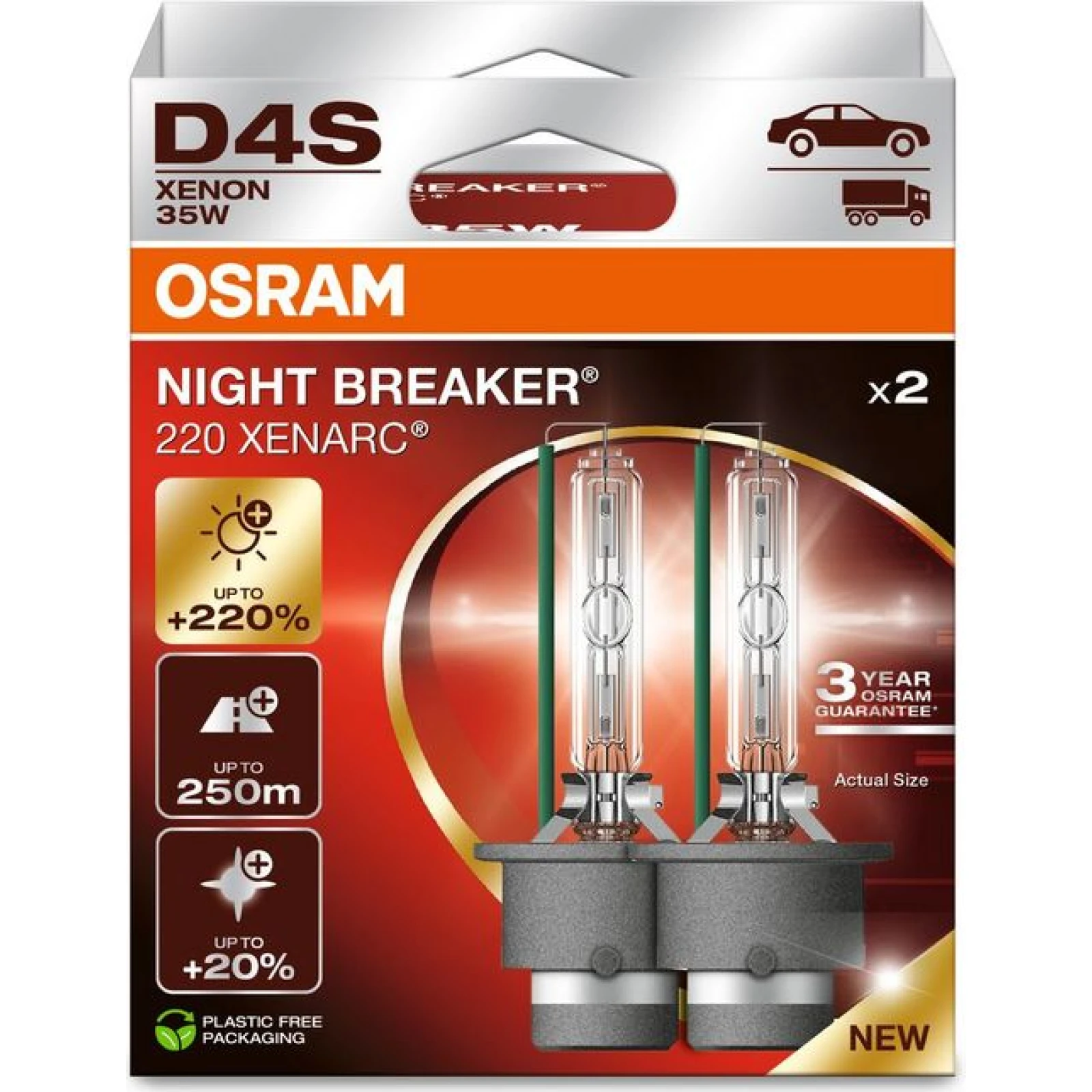 OSRAM D4S 35W XENARC NIGHT BREAKER LASER +220% 3 Jahre Garantie 2 St 66440XN2-2HB
