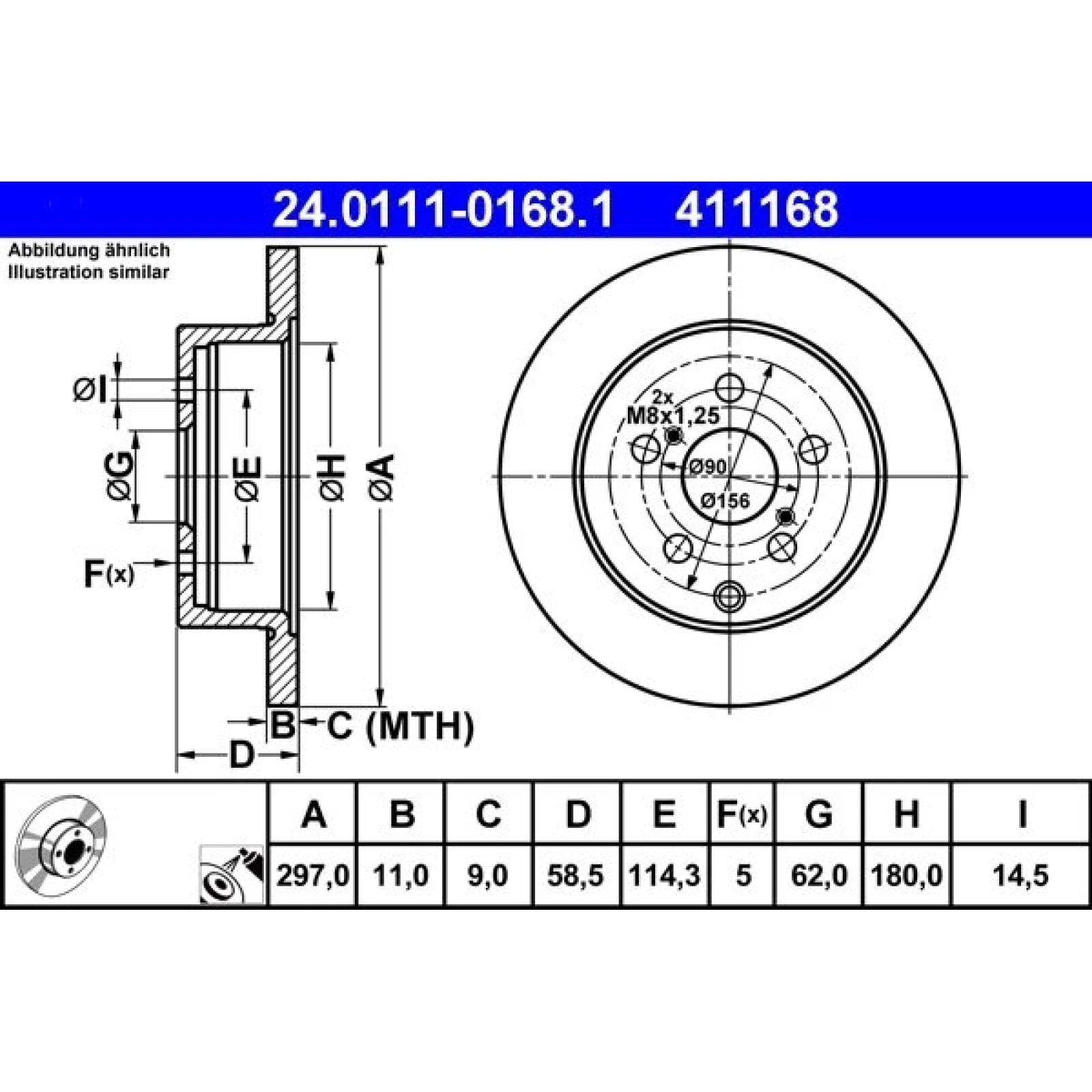 Bremsscheibe Toyota T. Verso 1.6-2.2 D-4D 09 24.0111-0168.1