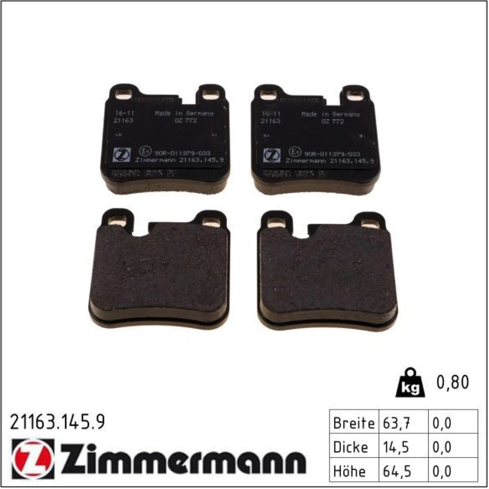 ZIMMERMANN Bremsbeläge 21163.145.9