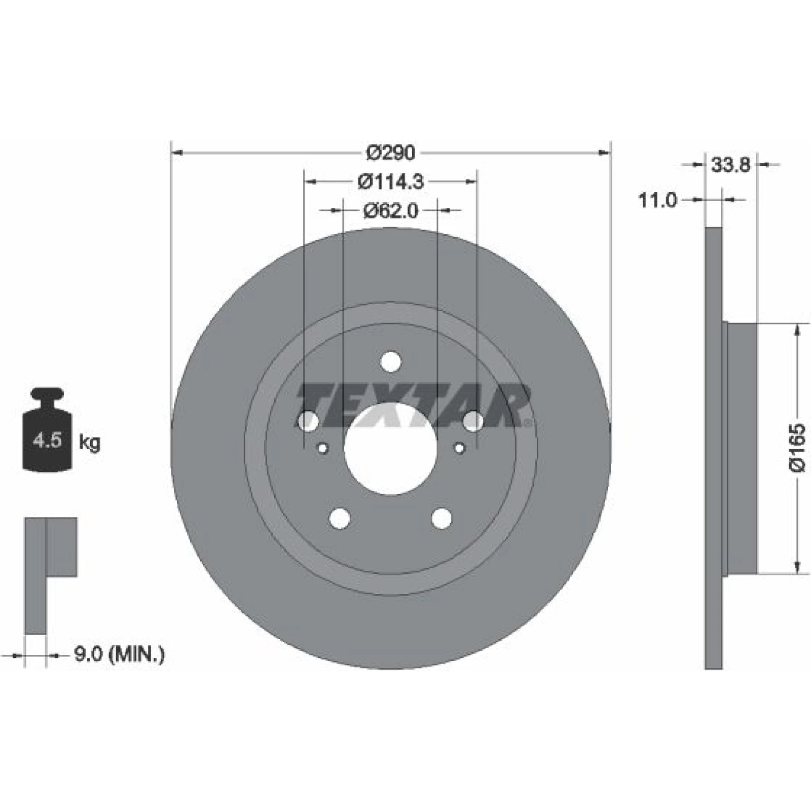 Textar Bremsscheibe Toyota T. Avensis 09- 1.6-2.2 92195200