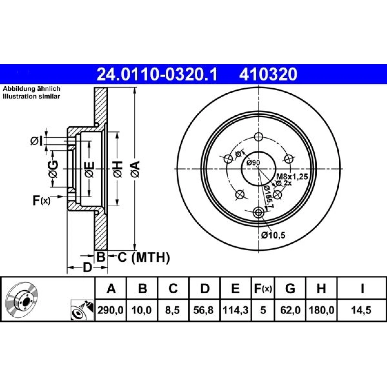 Bremsscheibe Toyota T. Corolla Verso 1,6-1,8/2,0-2,2 D-4D 04-09 24.0110-0320.1