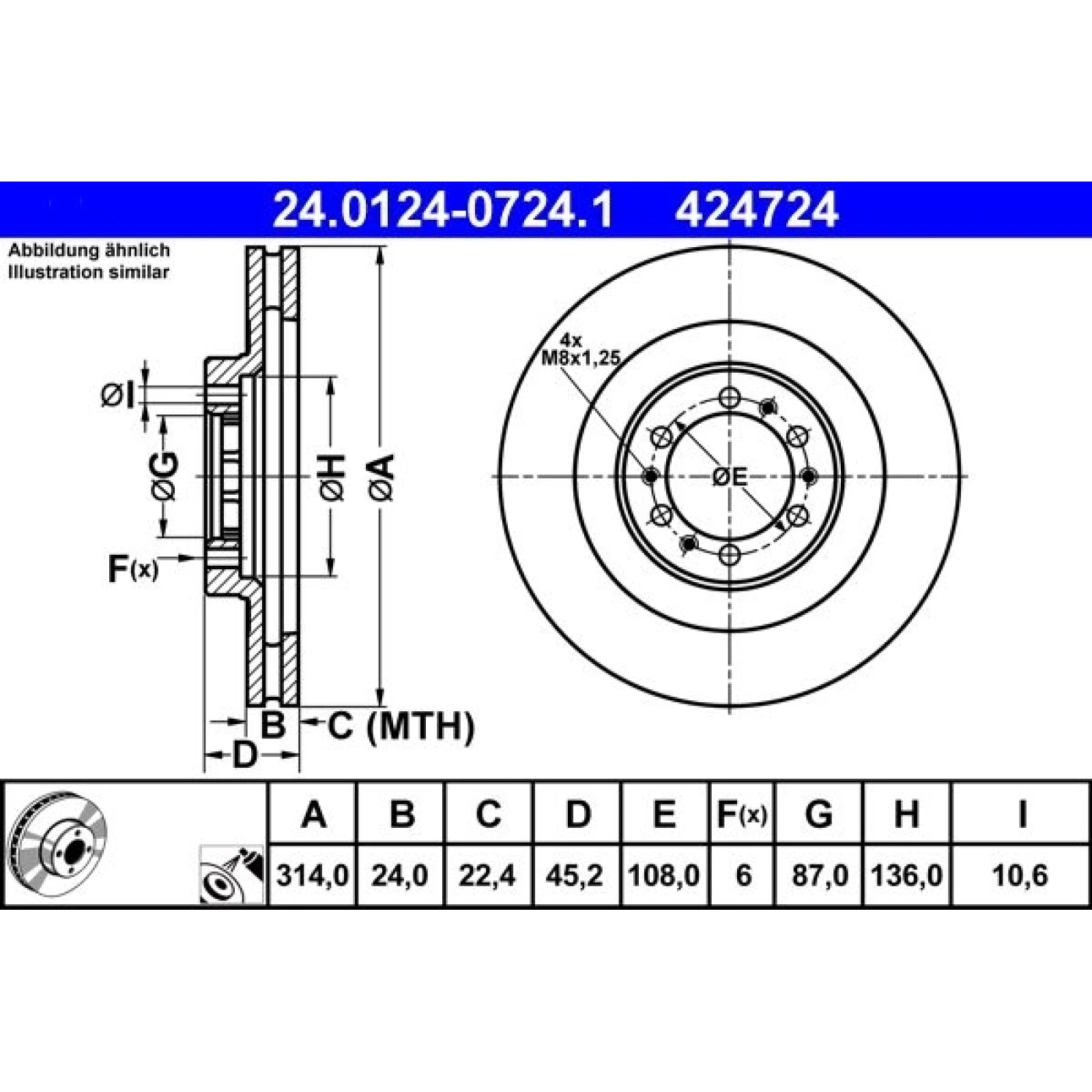 Bremsscheibe Mitsubishi P. Pajero Sport 98-09 24.0124-0724.1
