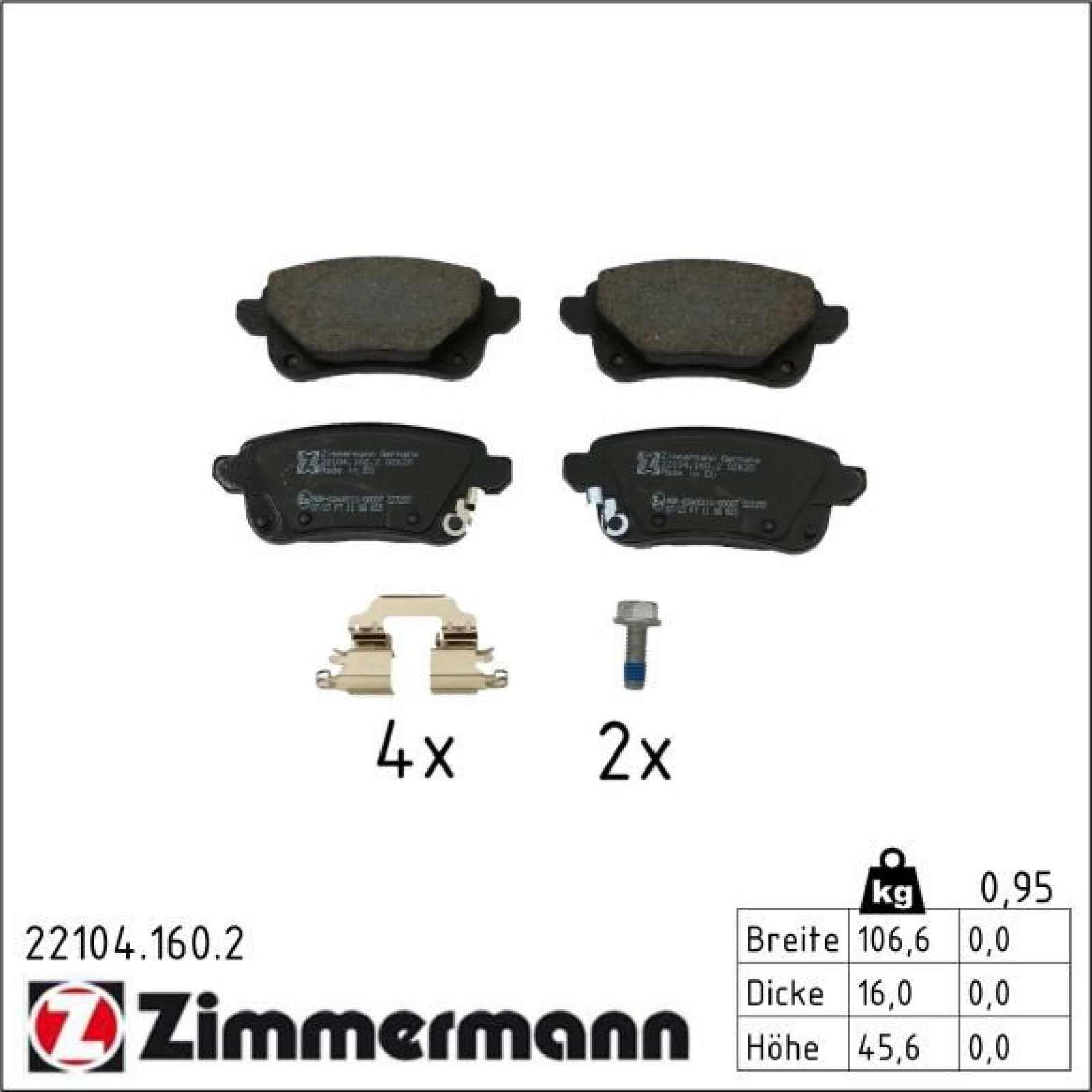 ZIMMERMANN Bremsbelagsatz, Scheibenbremse 22104.160.2