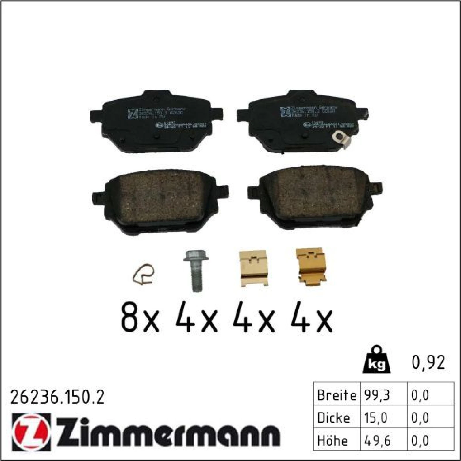 ZIMMERMANN Bremsbelagsatz, Scheibenbremse 26236.150.2