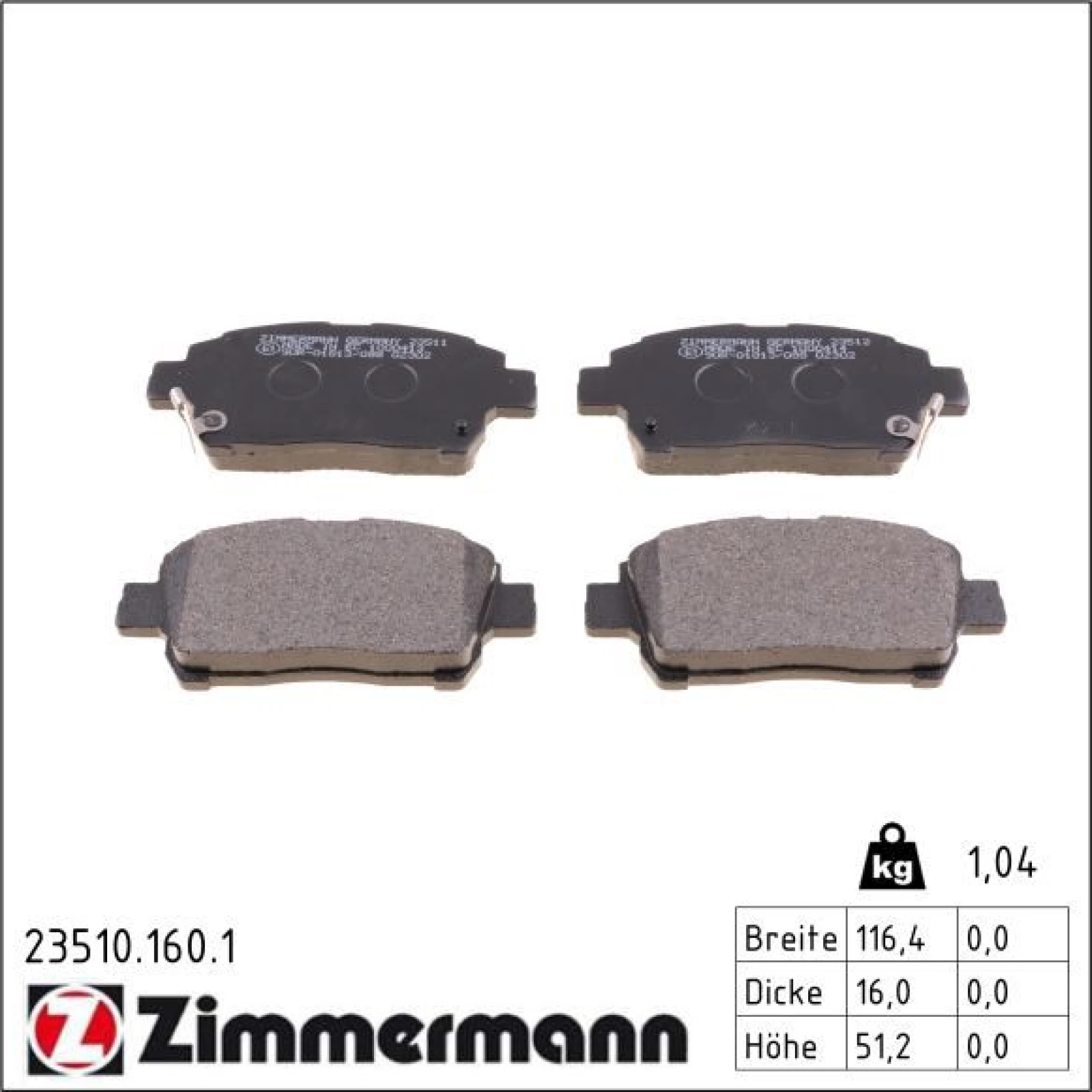 ZIMMERMANN Bremsbeläge 23510.160.1