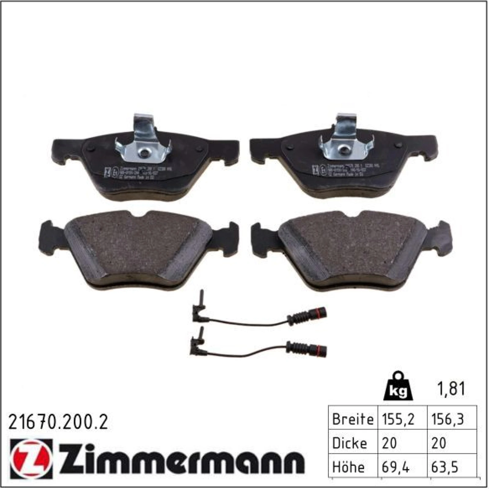 ZIMMERMANN Bremsbeläge 21670.200.2