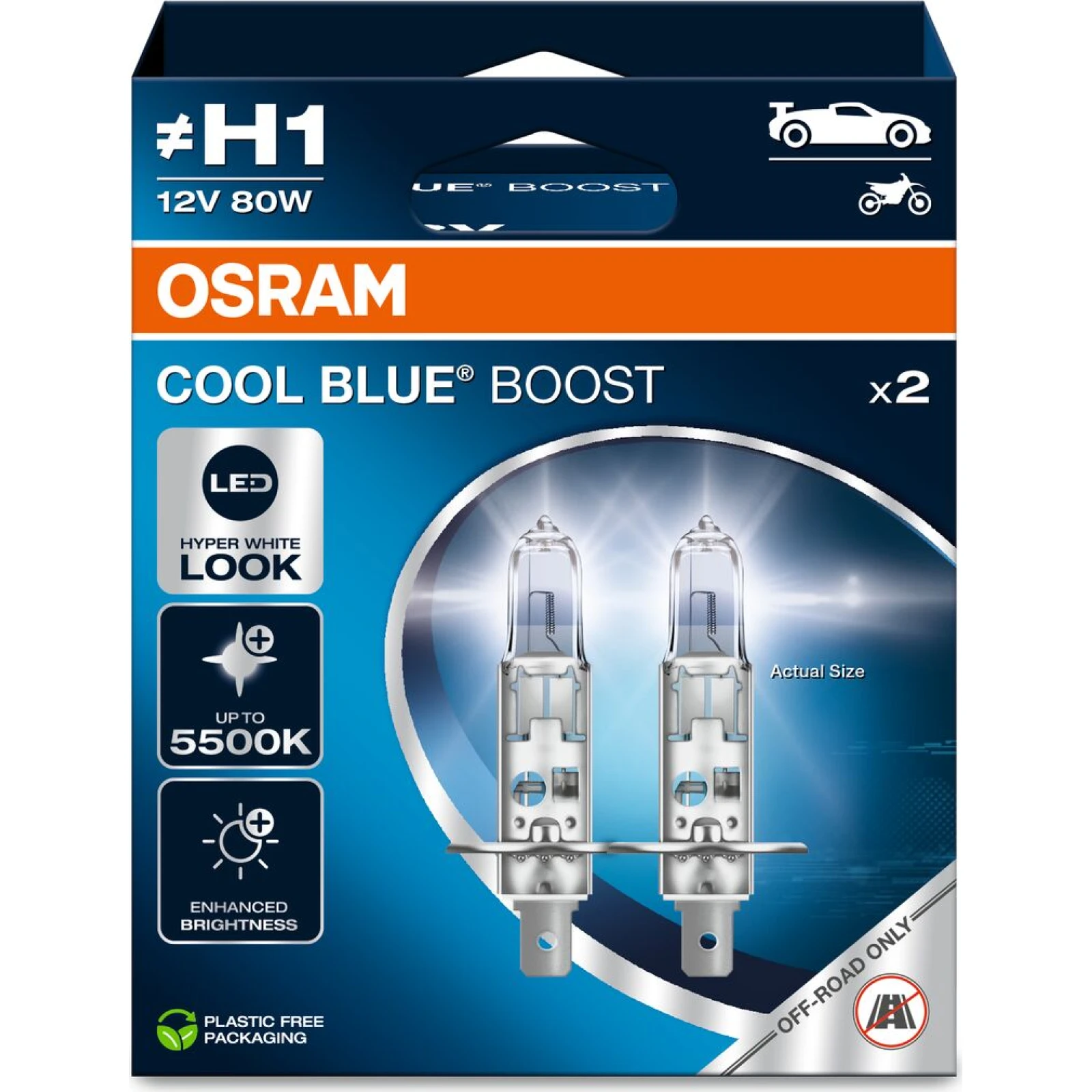 Osram H1 12V 80W P14.5s COOL BLUE BOOST 5500K 2St. - (NO ECE) 62150CBB-2HB