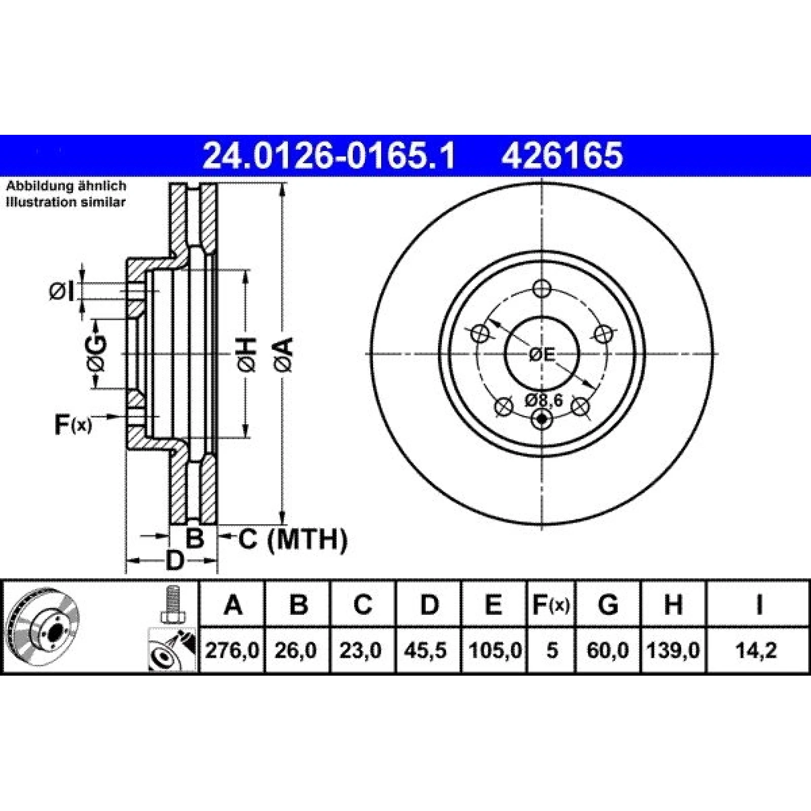 Bremsscheibe Opel P. Astra 1.3-2.0 Cdti 09 24.0126-0165.1