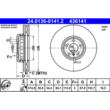 ATE Bremsscheibe | 24.0136-0141.2