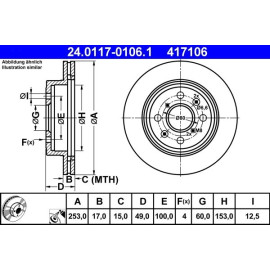 ATE Bremsscheibe Opel Vorderachse Agila 1.0-1.2 16V/1.3 Cdti 00-07 24.0117-0106.1