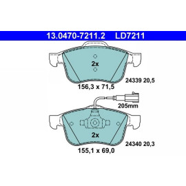 BREMSBELAGSATZ ALFA P. 159/SPIDER 1,8-2,2 05-11 CERAMIC156,3 X 71,5 X 20,5 155,1 X 69 X 20,3Z CZUJNIKIEM 13.0470-7211.2