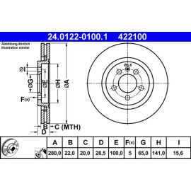 ATE Bremsscheibe VW Vorderachse GOLF/PASSAT/VENTO 1, 9 TDI/2, 0-2, 8 91-98280 X 22WYSOKO NAW GLANY 24.0122-0100.1