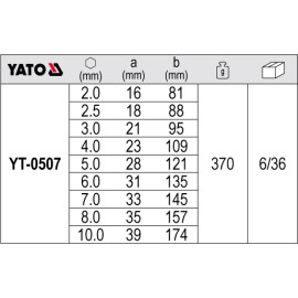 Sechskant-Stiftschlüsselsatz Kugel 9Tlg. 2û10 mm Cr-V YT-0507