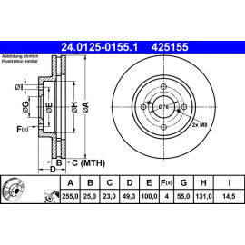 ATE Bremsscheibe Toyota Vorderachse Corolla 1.4-1.6 Vvt-I 02-07 24.0125-0155.1 ATE Bremsscheibe Toyota Vorderachse Corolla 1.4-1.6 Vvt-I 02-07 24.0125-0155.1
