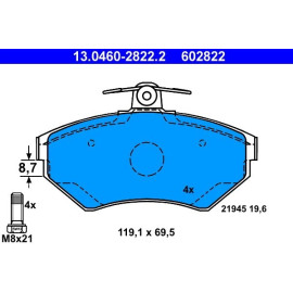 ATE Bremsbelagsatz VW S. A4/Passat 96- Ohne Sensor 13.0460-2822.2