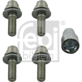 febi bilstein 27053 Radschraubensatz abschließbar M12 x 1,25 – Vorderachse, Hinterachse, Gesamtlänge: 57 mm, Gewindelänge: 34 mm, SW: 17 mm / 19 mm, Klasse: 8.8, Bundform: Flachbund, verchromt, OE BR 25
