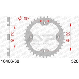 AFAM Kettenrad STAHL 38 Zähne 16406-38