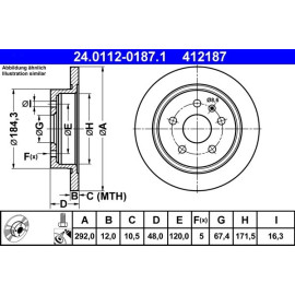 ATE Bremsscheibe Opel Hinterachse Insignia 08 24.0112-0187.1