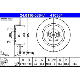 ATE Bremsscheibe Toyota Hinterachse Urban Cruiser 1.4 D-4D 4Wd 09-14 24.0110-0364.1 ATE Bremsscheibe Toyota Hinterachse Urban Cruiser 1.4 D-4D 4Wd 09-14 24.0110-0364.1