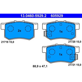 ATE Bremsbelagsatz Honda Hinterachse Accord/Civic 1.4-2.2 90 13.0460-5929.2 ATE Bremsbelagsatz Honda Hinterachse Accord/Civic 1.4-2.2 90 13.0460-5929.2