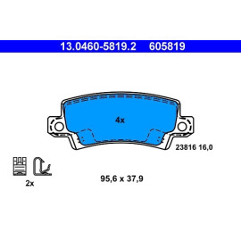 ATE Bremsbelagsatz Toyota Hinterachse Corolla 1, 4-2, 0 D-4D 01-07 13.0460-5819.2 ATE Bremsbelagsatz Toyota Hinterachse Corolla 1, 4-2, 0 D-4D 01-07 13.0460-5819.2