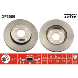 TRW Bremsscheibe Mazda P. 323/Demio 1.4-1.8 16V 89-04 DF3089 TRW Bremsscheibe Mazda P. 323/Demio 1.4-1.8 16V 89-04 DF3089