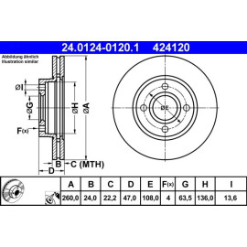 ATE Bremsscheibe Ford Vorderachse Mondeo/Scorpio 1.6-2.9 93-00 24.0124-0120.1 ATE Bremsscheibe Ford Vorderachse Mondeo/Scorpio 1.6-2.9 93-00 24.0124-0120.1