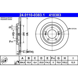 ATE Bremsscheibe Hyundai Hinterachse I30 1.4-1.6 11 24.0110-0383.1