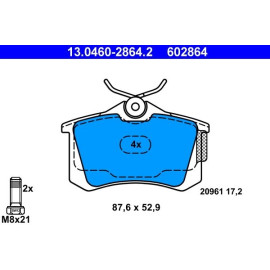 ATE Bremsbelagsatz VW Hinterachse Lupo/Polo 1, 2-1, 8 99-09 13.0460-2864.2 ATE Bremsbelagsatz VW Hinterachse Lupo/Polo 1, 2-1, 8 99-09 13.0460-2864.2
