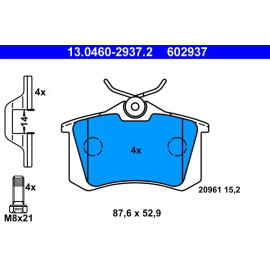 ATE Bremsbelagsatz VW Hinterachse Corrado/Golf/Jetta/Passat/Vento 83-02 13.0460-2937.2 ATE Bremsbelagsatz VW Hinterachse Corrado/Golf/Jetta/Passat/Vento 83-02 13.0460-2937.2